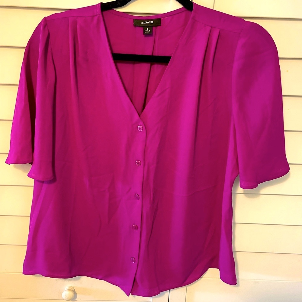 Alfani Women’s Button Front Short Sleeve Chiffon Blouse